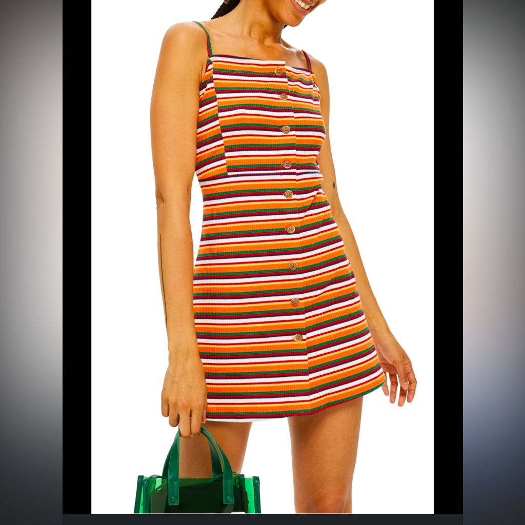 Topshop Dress - Colorful Striped Button Front Ribbed Mini Length